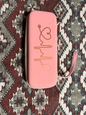Pink Medical Stethoscope Case with Gold Heartbeat Accent